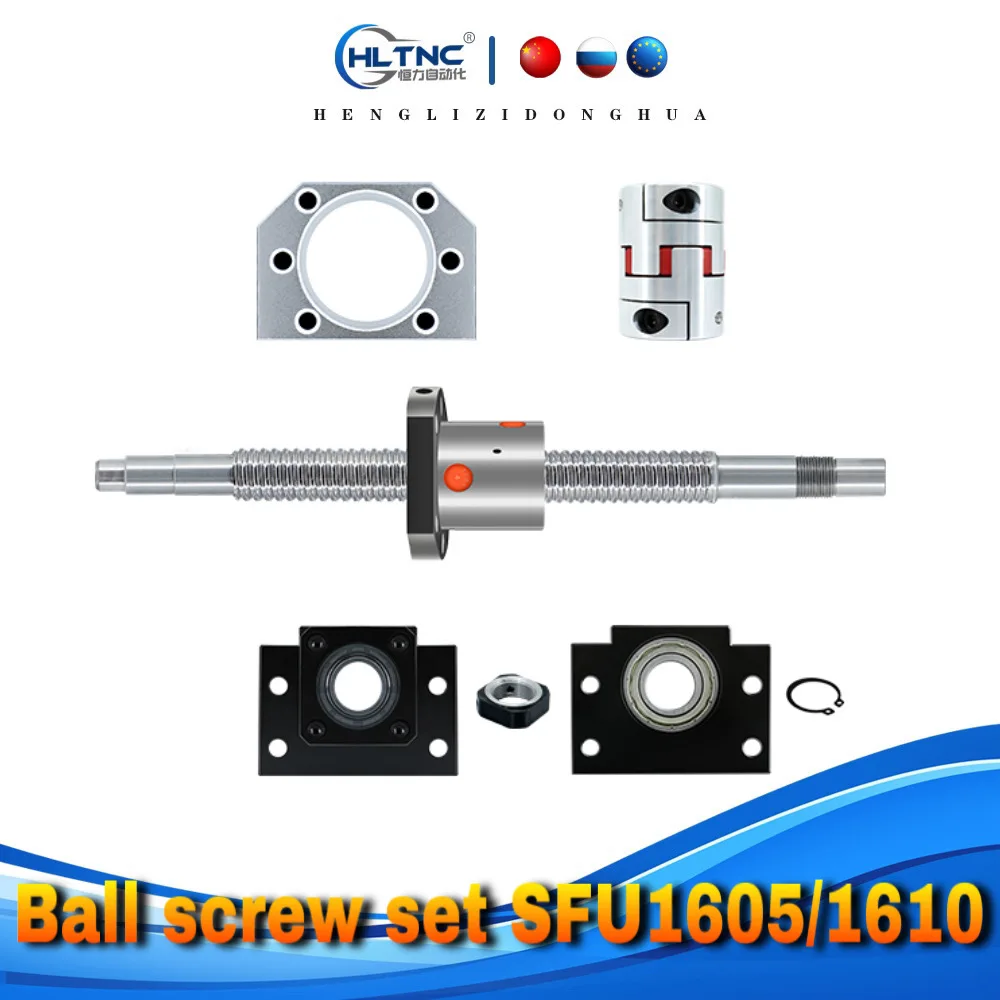 CN/RU/EU/BR/PL Ball screw set SFU1605/1610 with ball nut end maching with BK12/BF12 support+nut holder+coupling for CNC