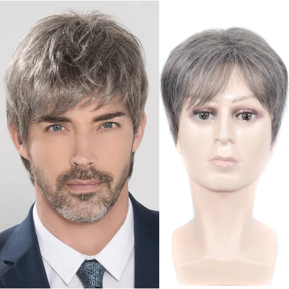 Short Men Wig Straight Synthetic Wig for Male Hair Fleeciness Realistic Natural Toupee Wigs Heat Resistant  Fiber Wigs