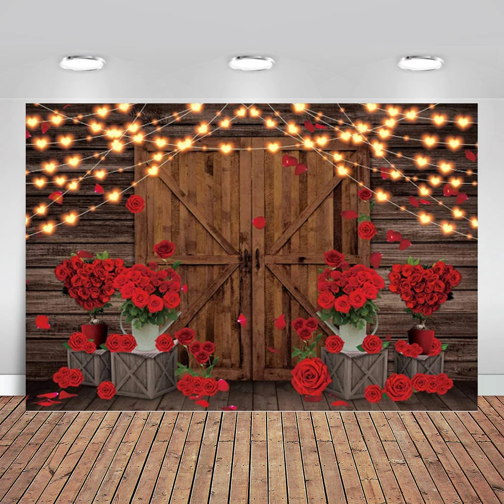 

Red Roses Photography Backdrop No Wrinkles Flowers Rustic Wood Floor Background Wedding Bridal Shower Decor Birthday Banner