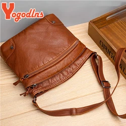 Yogodlns Vintage Soft PU Leather Shoulder Bag Female Zipper Messenger Handbag Brands Fashion Bucket Bag Casual Lady Purse  femin