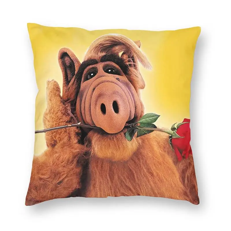 Alf With Flower Cushion Cover 45x45cm Home Decor Print Alien Life Form Sci Fi Tv Show Throw Pillow Case for Living Room Two Side