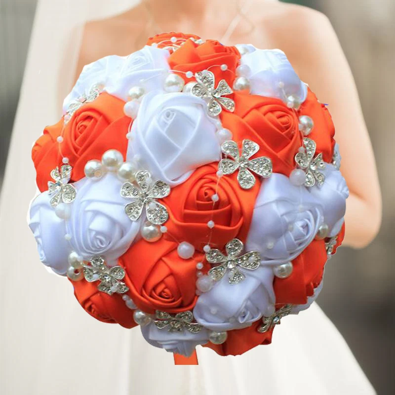 Yellow Royal Blue Wedding Bouquets With Crystal Bridal Bouquets Bridesmaid Artificial Satin Roses Bride Flowers image 4