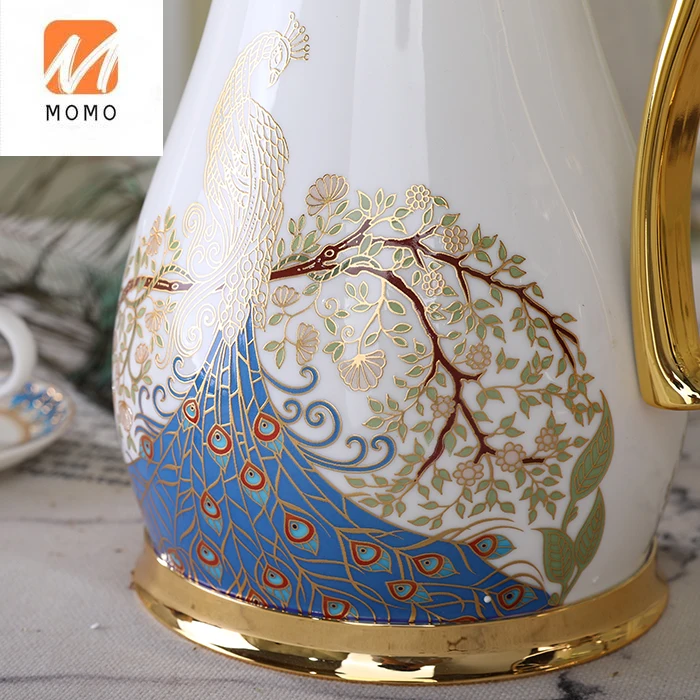 Amber Middle east style opulent lucky phoenix  household supplies porcelain thermos flask set with glass pot gall