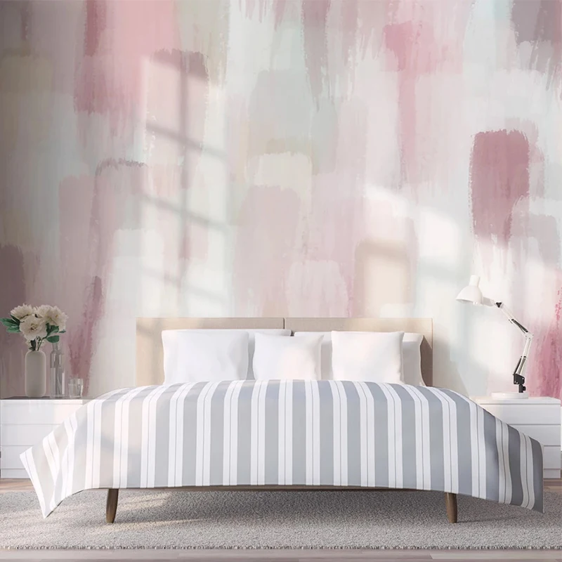 Custom Self-Adhesive Wallpaper Modern Pink Abstract Watercolor Painting Photo Wall Mural Living Room Bedroom Art 3D Wall Sticker