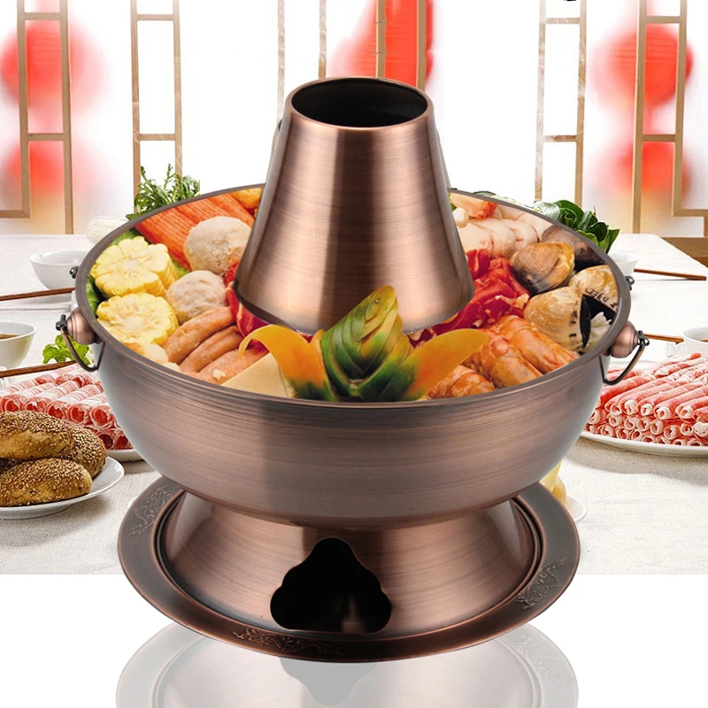 

30cm Thickened Copper Hotpot Traditional Beijing Hot Pot Soup Burn Charcoal Kitchen Cooking Pots Set Hot Pot Cooker Fast Boiling