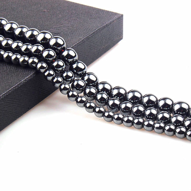 Natural Stone Smooth Black Hematite Beads Round Loose 2 3 4 6 8 10 12 MM 15\