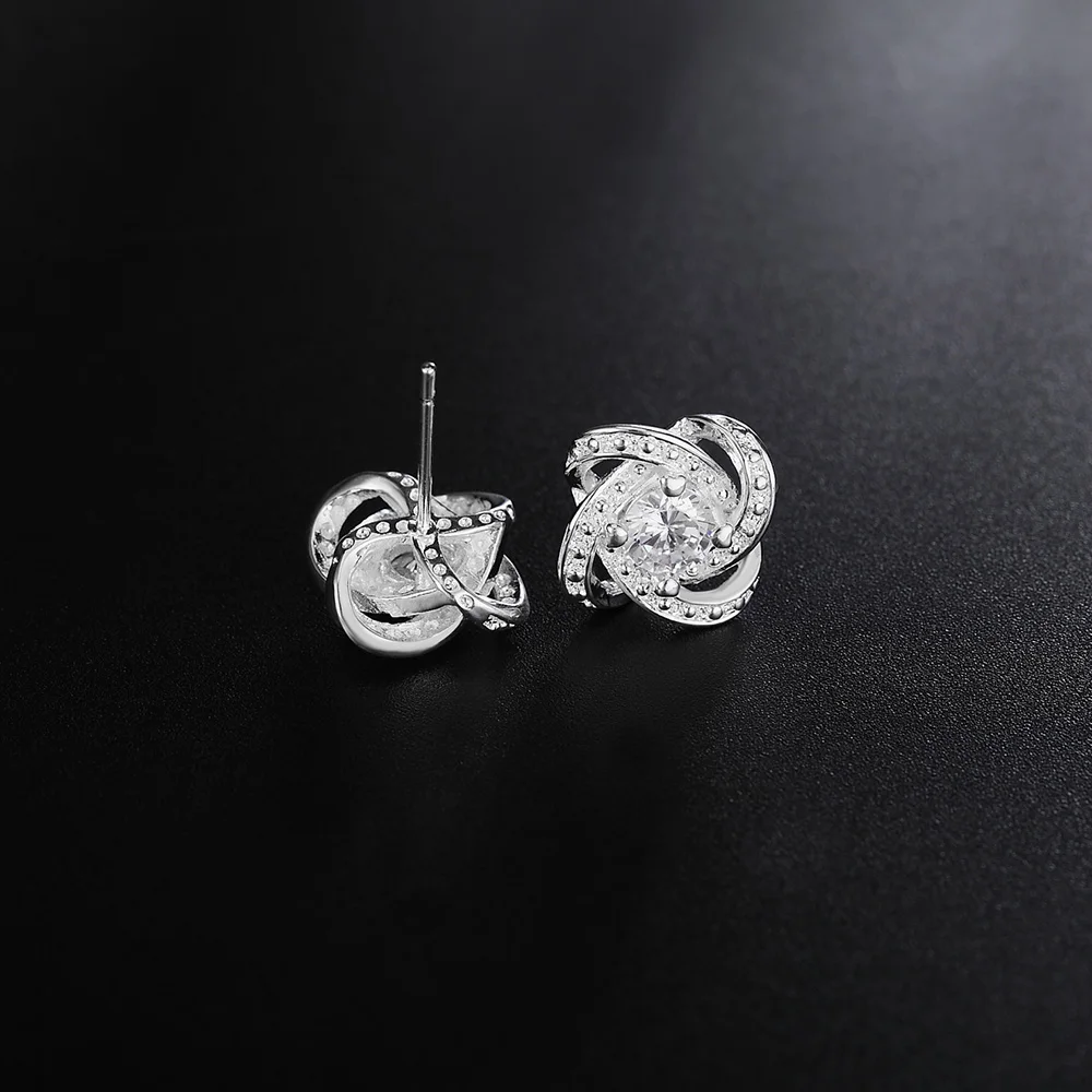 New in 925 Sterling Silver Surround Zircon Stud Earrings For Women Luxury Designer Jewelry Accessories  GaaBou