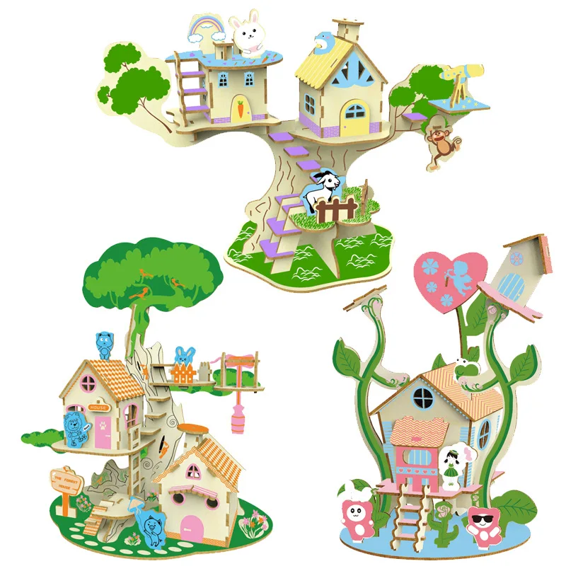 

candice guo 3D wooden toy DIY puzzle building series sweet love animal tree house forest home decoration birthday Christmas gift