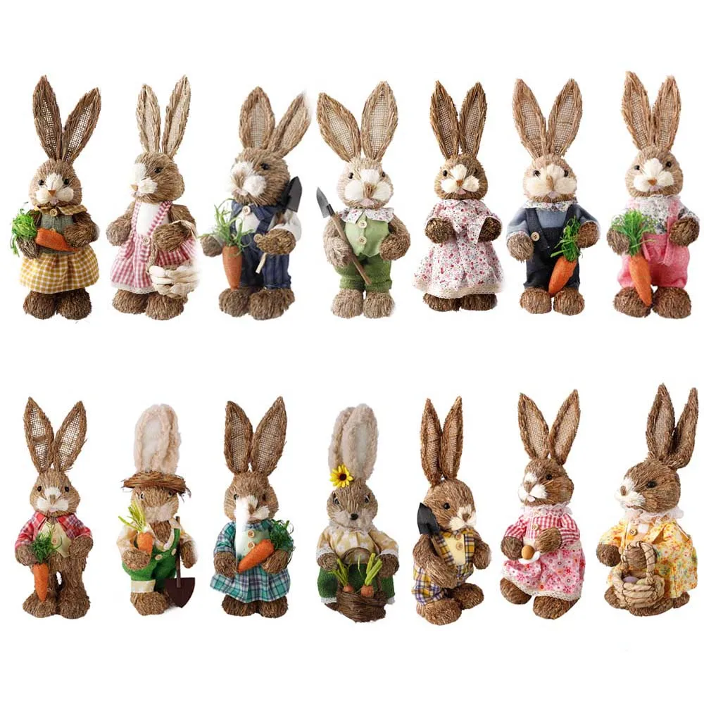 

Simulation Rabbit Artificial Easter Straw Rabbit Home Garden Rabbit Decoration Easter Theme Party Filled Eggs Supplies Gift