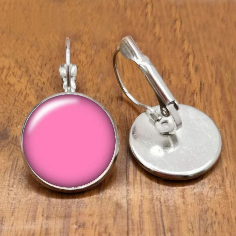 Fashion Beauty Solid Color 16mm Round Photo Glass Convex Earrings