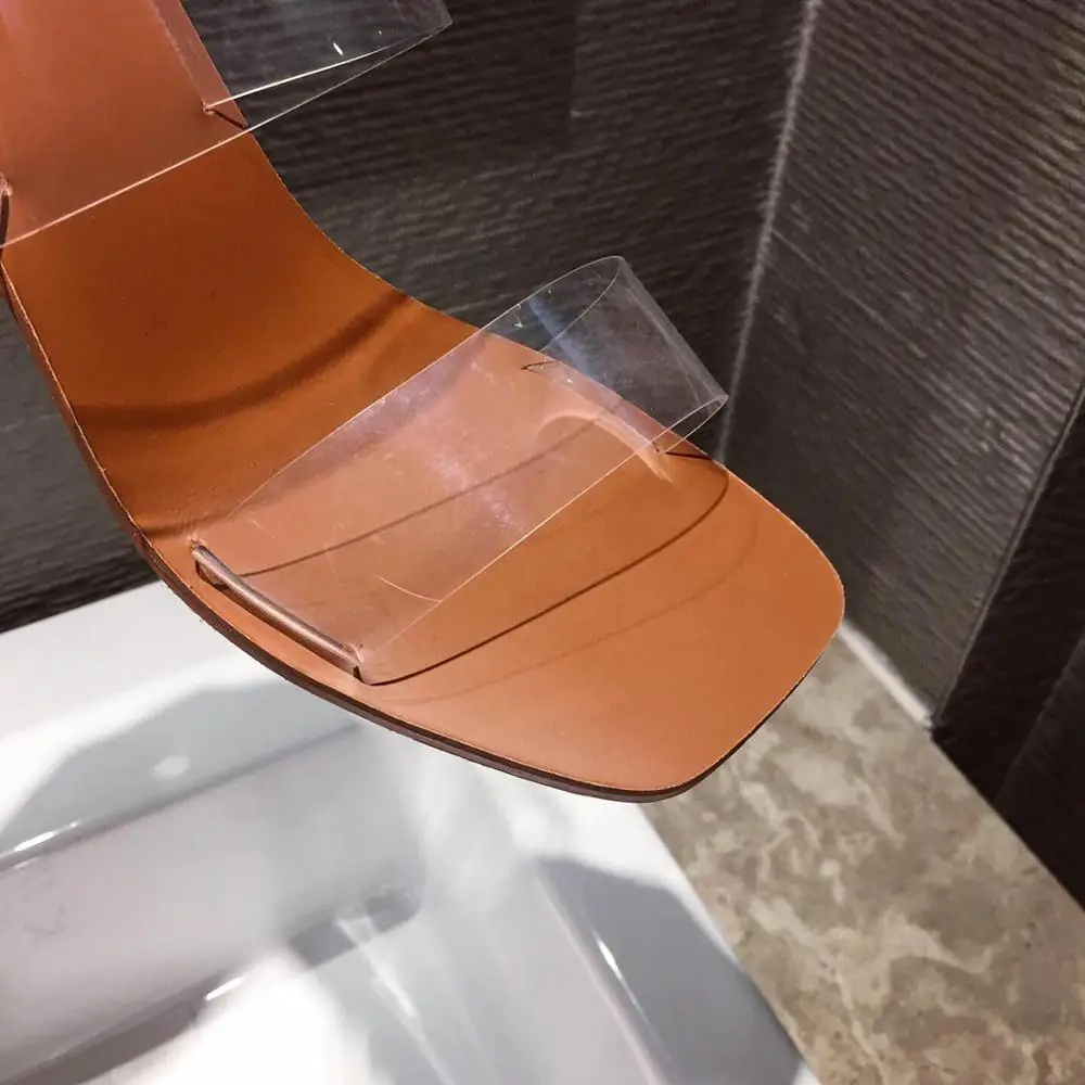 Strange Heel Women Slippers Square Toe Transparency PVC Sandals Ladies Mules Summer Gladiator Casual Slides
