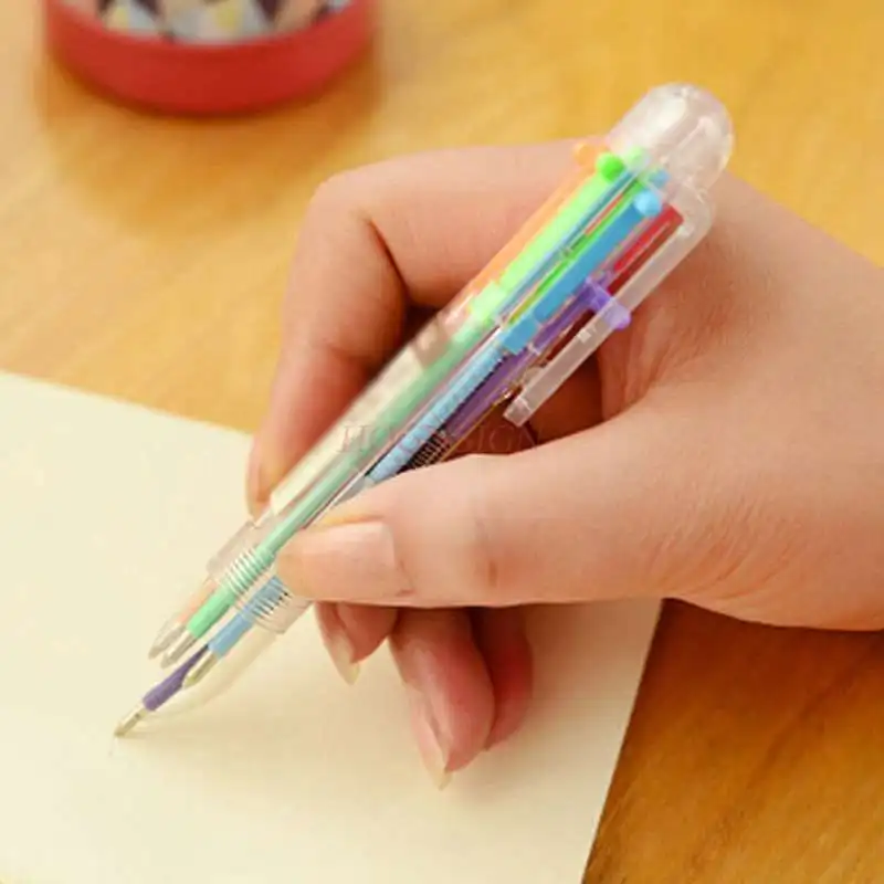 

2pcs Creative Stationery Cute Multicolor Ballpoint Pen Multifunction Push Color Oil Pen 6 Refills Color Ballpoint Pen