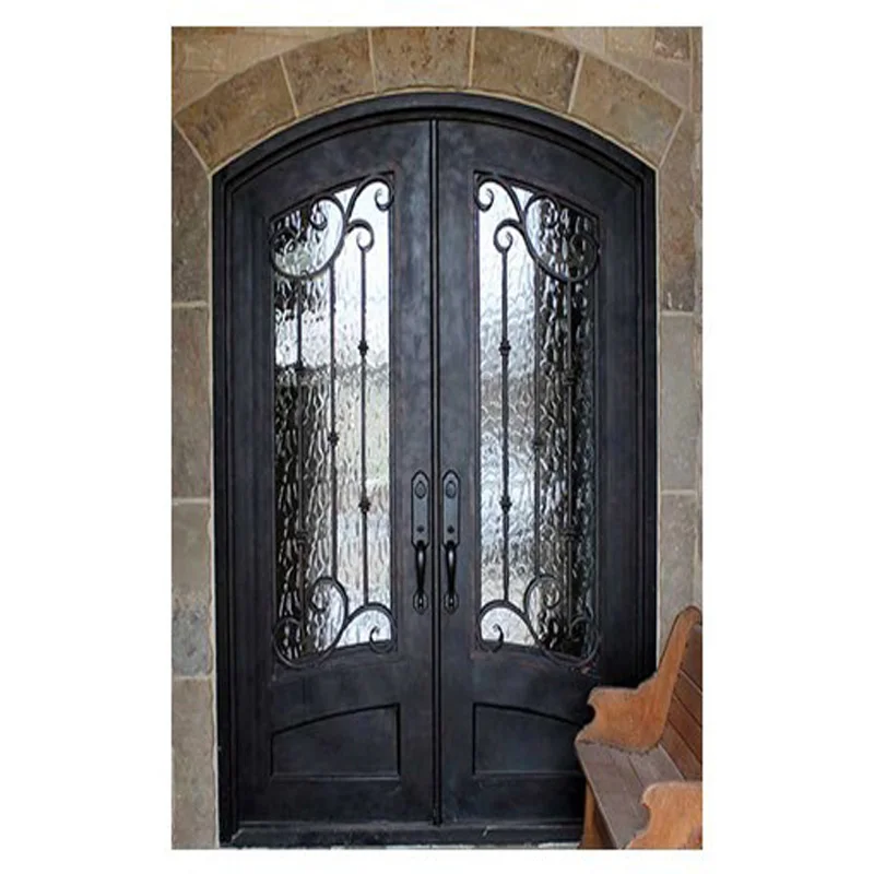 Customized Hurricane Impact Double Glass Exterior Wrought Iron Front Door