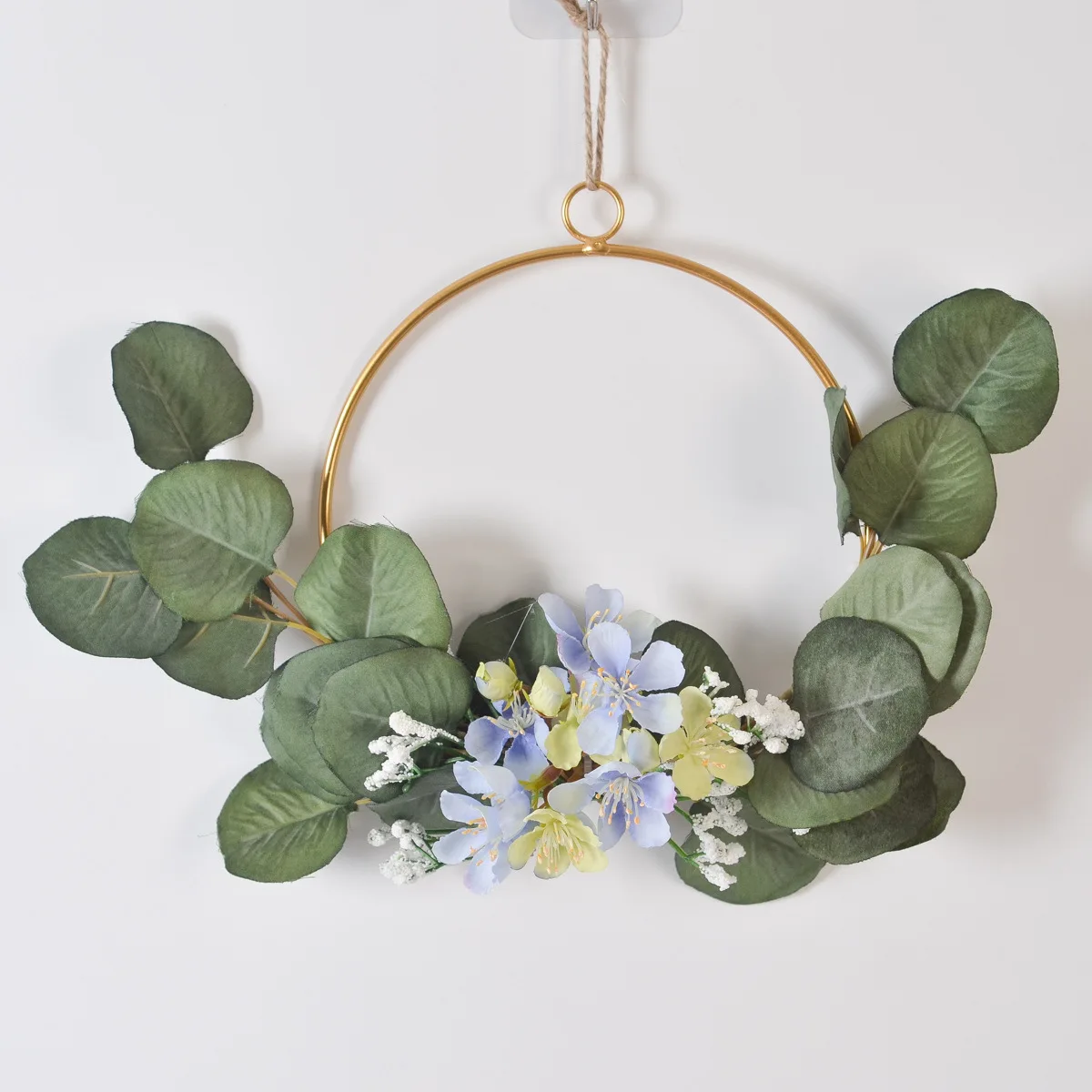 

Floral Flowers Metal Ring Hoop Wreath Artificial Lavender And Eucalyptus Wreath Hanging For Wedding Party Backdrop Baby Shower