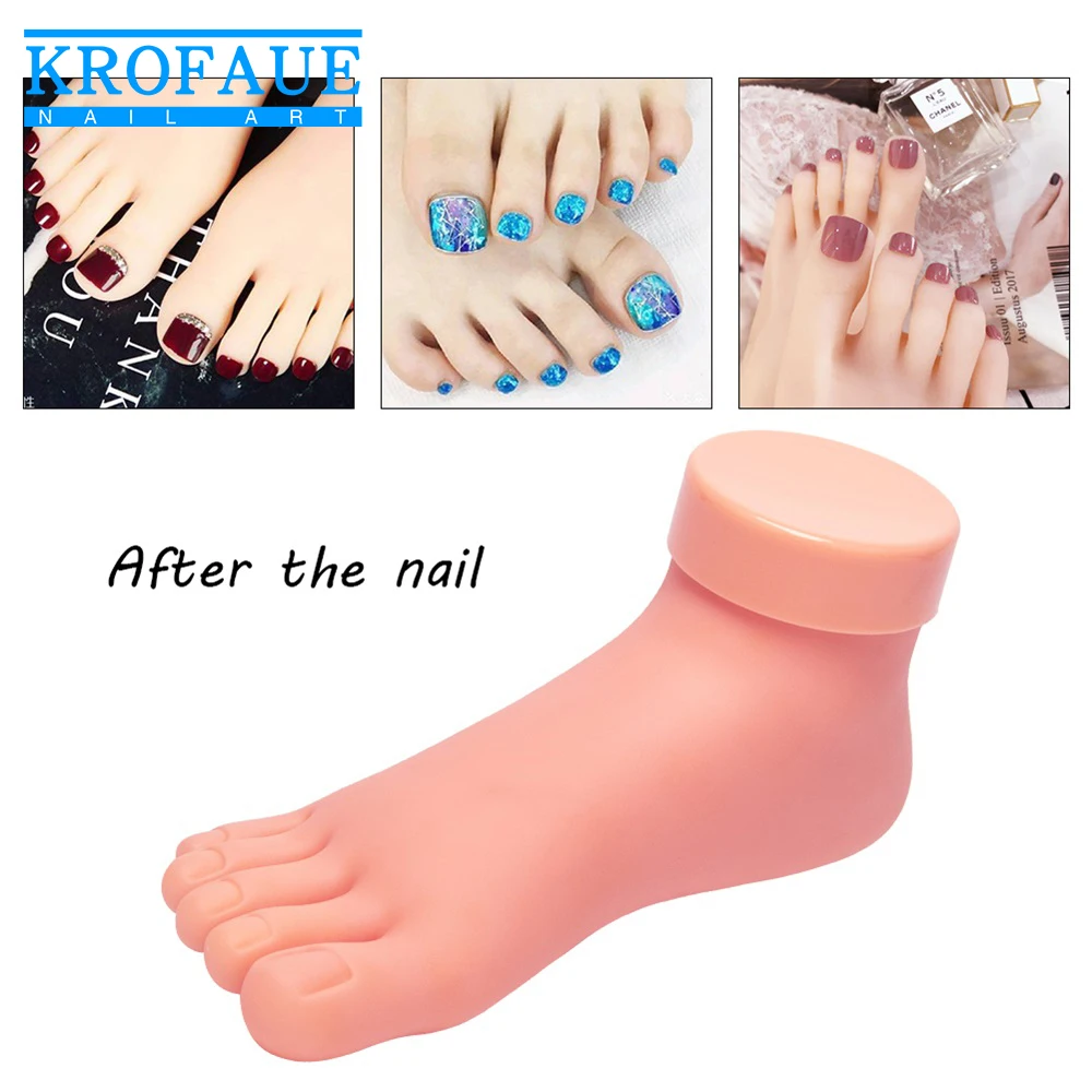 KROFAUE  Toe Nail Training Model Flexible Silicone Practice Fake Foot Prosthetic False Nails Display Stand Soft Pedicure Tool