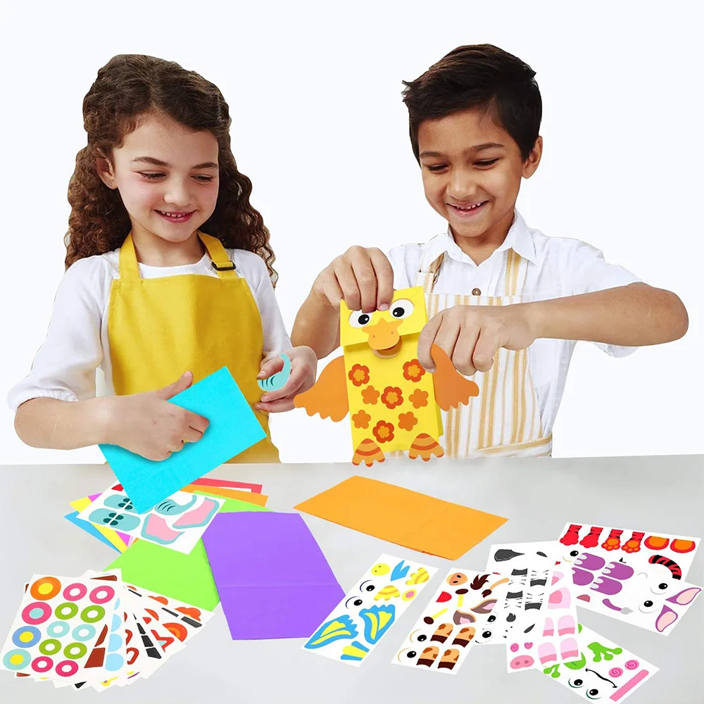 9Pcs Paper Hand Puppet Making Kit Creative Make Own Party Decor Perschool Kindergarten DIY Art Craft Favors Supplies for Kids