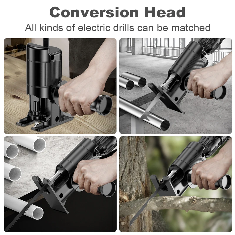 Multifunctional Reciprocating Saw Conversion Head  Metal Cutting Wood Cutting Tool Drill Attachment With 3 Blades Power Tool