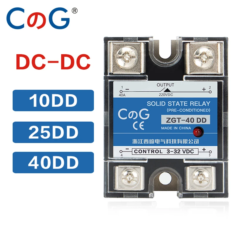 CG SSR-10DD 25DD 40DD 150A 200A SSR Jednofazowy Przekaźnik Półprzewodnikowy Sterowany DC z Radiatorem, 3-32VDC do 220VDC 600V 10A 25A 40A DD