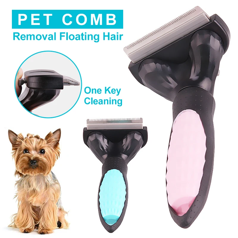 Pets Comb One Key Cleaning Stainless Steel Comb Professional Dog Cat Combs Anti Skid Holdle Hair Removal Cleaning Beauty Tools