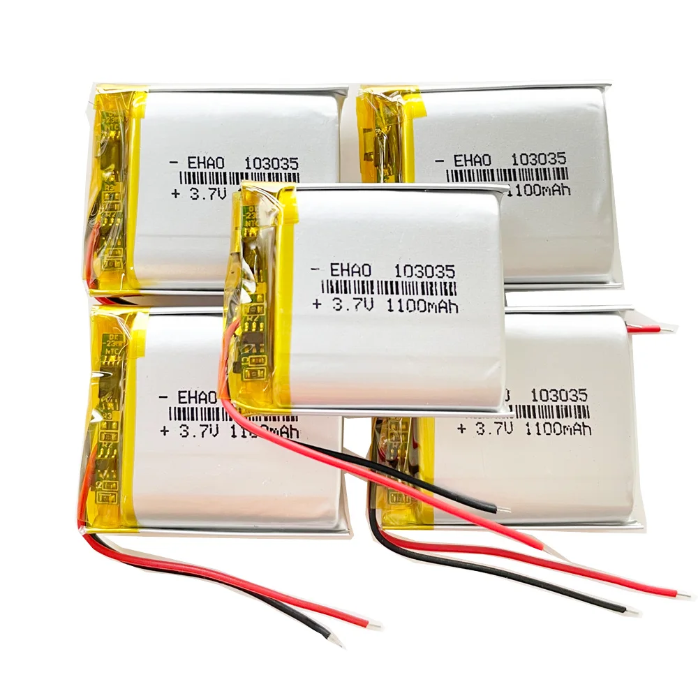 5 PCS 3.7V 1100mAh Lipo Lithium Polymer Rechargeable Battery 103035 For Mobile Phone GPS Tablet PC Camera DVD Bluetooth Recorder