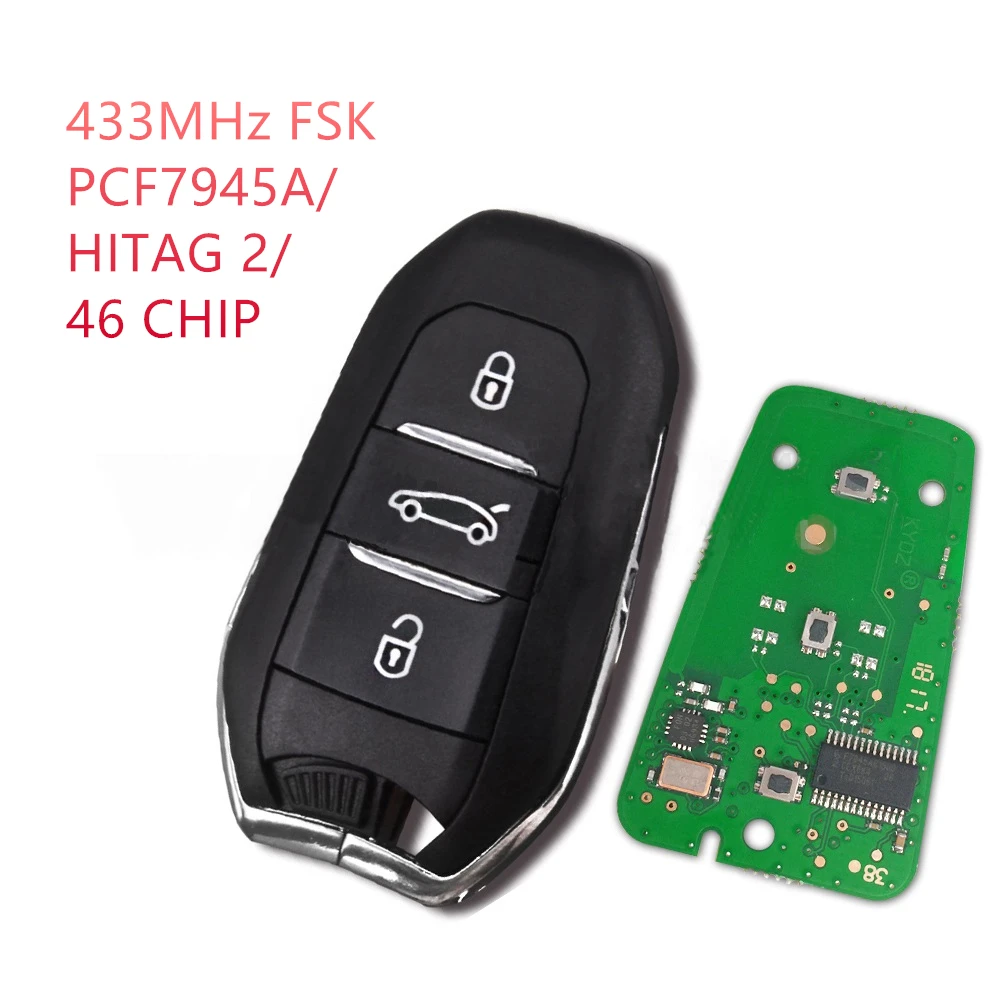 3 Button handfree Key 433mhz Keyless For PEUGEOT 308/508 CIT ROEN C4 DS4 DS5 2010 2012 2014 2015 2016 with 7945 chip /46 CHIP