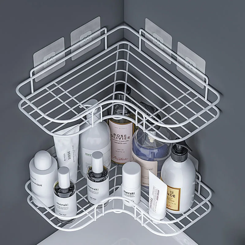Salle de bain cuisine poinçon cadre d\'angle étagère de douche en fer forgé shampooing support de rangement avec ventouse accessoires de salle de bain