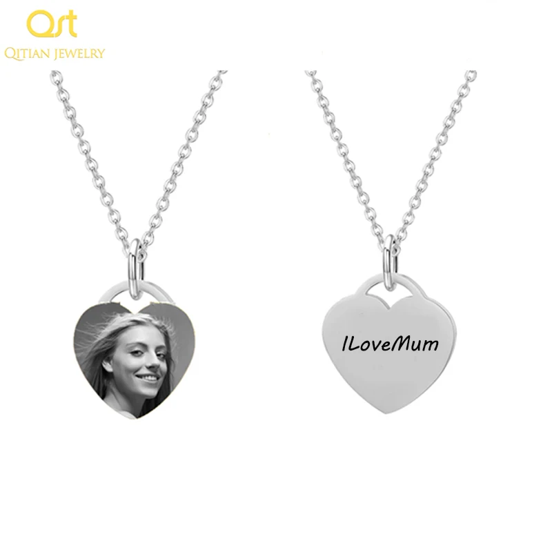 

Personalized Stainless Steel Engraved Necklace&Pendants Heart Custom Name Necklaces ID Memorial Photo Mother's Day gift Jewelry