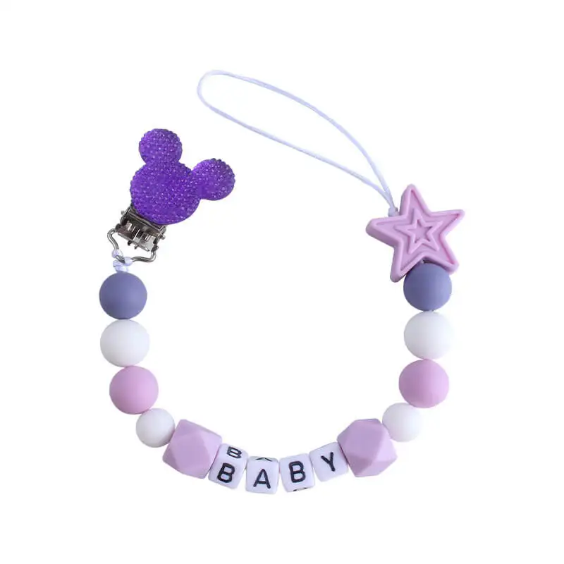 Sucette en Silicone personnalisé pour bébé, chaîne Anti-chute, Mini Silicone Mickey bébé sucette Clip chaîne anneau de dentition Chupetes Para Bebes