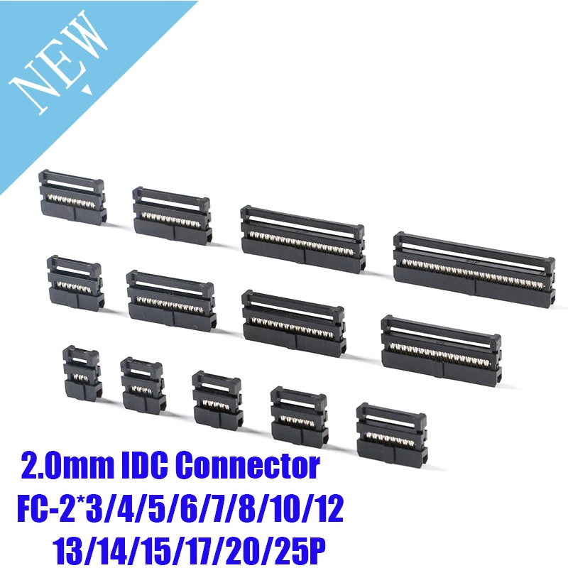 

10 шт. 2,0 FC-6-50Pin 8 10 12P 14P IDC контактный разъем Dual Row шаг 2,0 мм разъем IDC кабель разъем соединитель ленточного кабеля