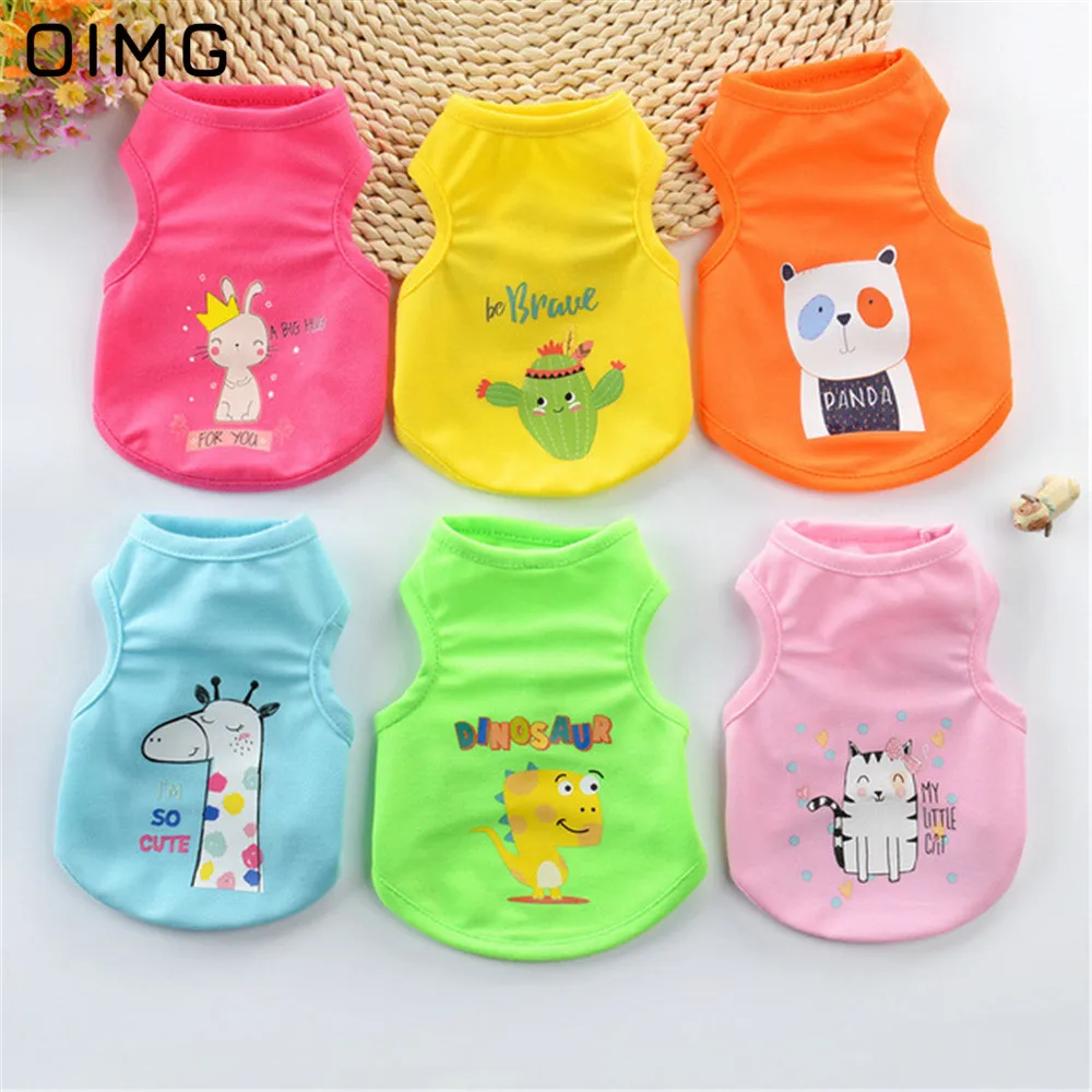 OIMG Cartoon Dog T-shirt For Small Dogs Clothes Cute Cat Pet Costumes Puppy Sleeveless Shirts Dog Tank Top Pomeranian Chihuahua