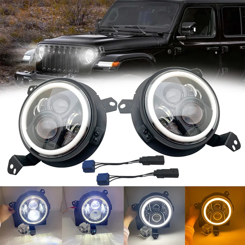 

2Pcs 9Inch Bracket with 7- Inch LED Headlights for Jeep Wrangler JL 2018-up Gladiator JT 2020-up with Turn Signal Halo DRL Round