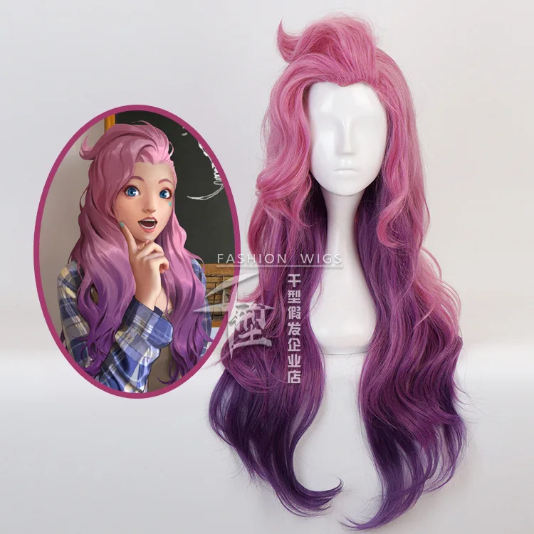 Cosplay wig lol hero League Seraphine Cosplay wig Pink Purple anime  my hero academia gray wig  Anime