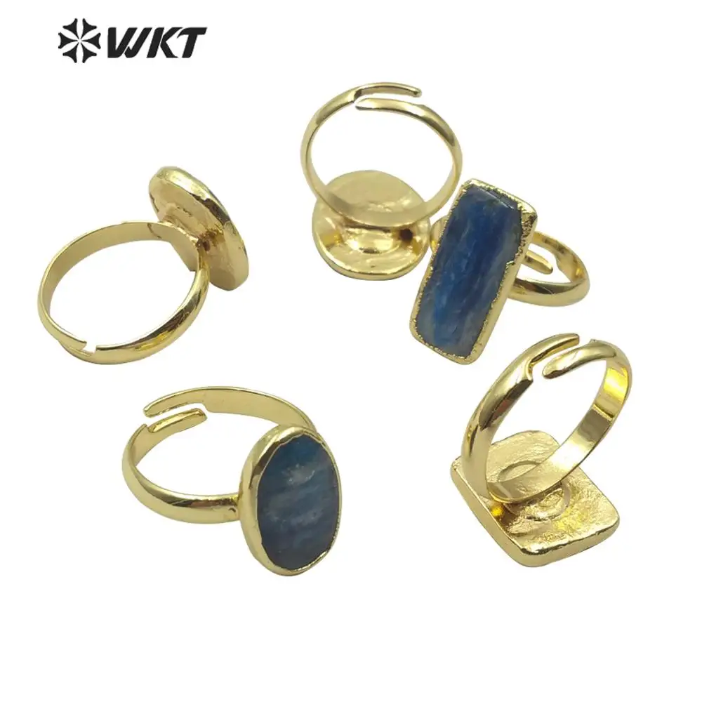 WT-R350 WKT Natural Stone Ring Oval Rectangle And Square Blue Kyanite Ring Gold Electroplated Ring Women Fashion Ring Jewelry