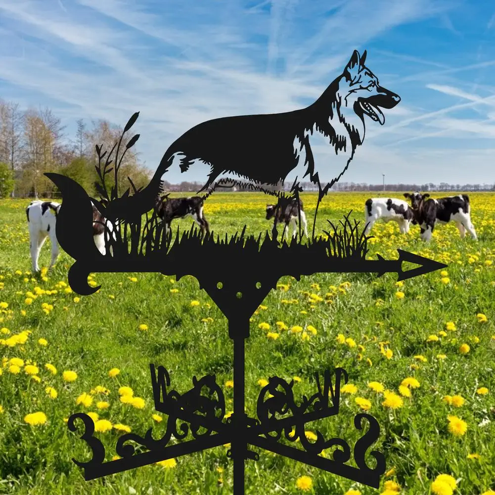 1Pcs Farmhouse Wrought Iron Weather Vane Dog Roof Wind Direction Indicator Garden Metal Decorative Windmill