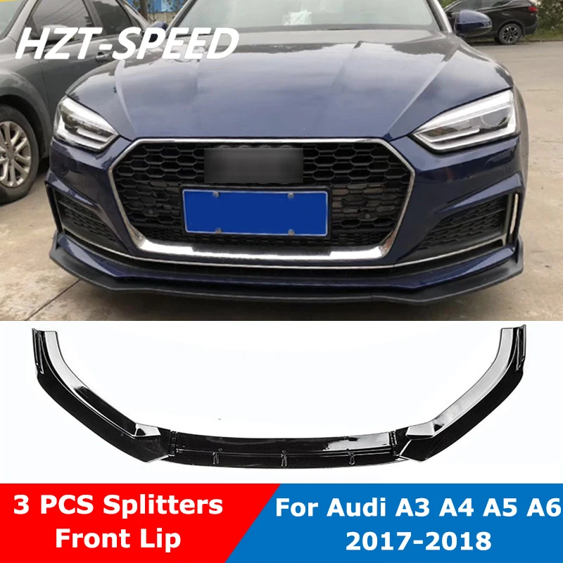 ABS Carbon Fiber Look Black  3 Pieces Front Bumper Lip For Audi  A3 / A4 / A5 / A6 Standard Car Styling 2017-2018