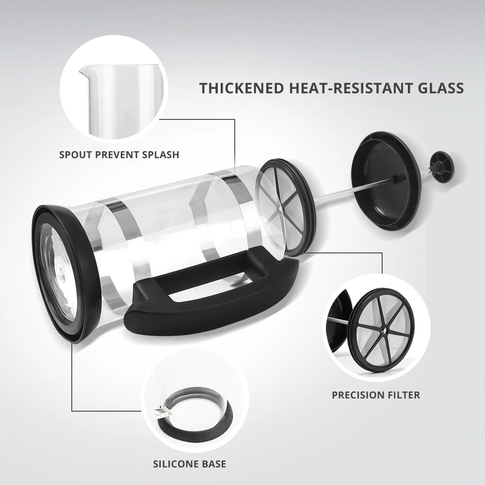 1000ML/600ML Französisch Presse Kaffeemaschine Hohe Borosilikatglas Haus Kaffee Brewer Milch Schaum Aufschäumer Barista tee Maker – Detail 6