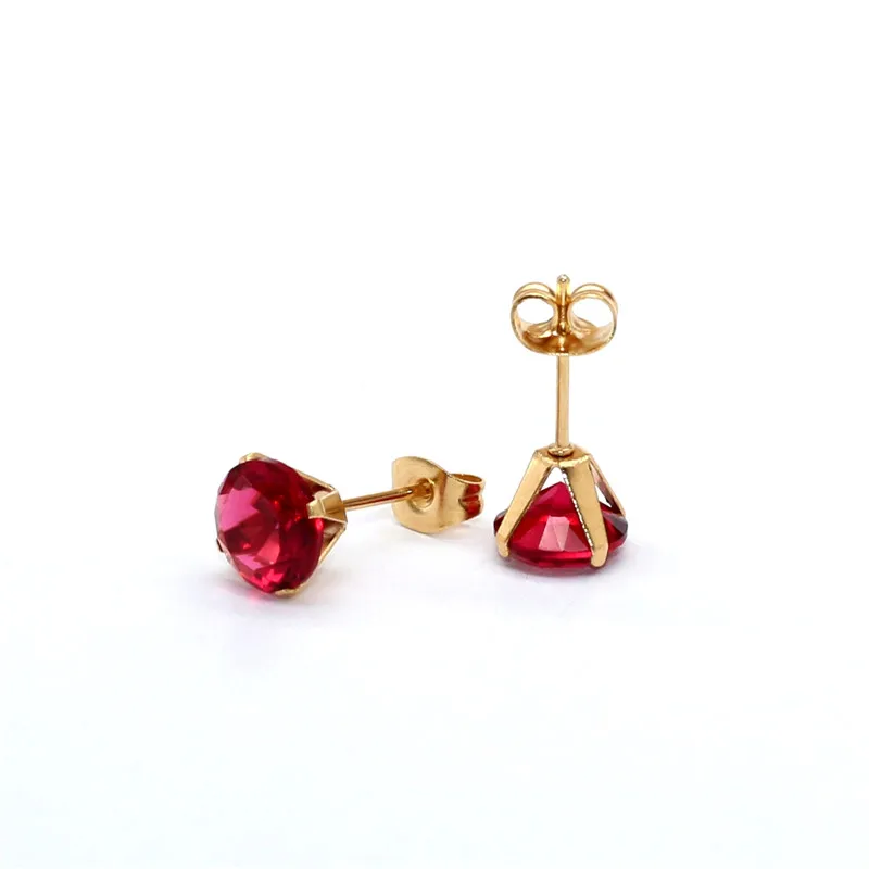 Size 3mm to 8mm 316L Stainless Steel Hot Pink Color Round Zircon Stud Earrings  No Fade Allergy Free Brief Jewelry