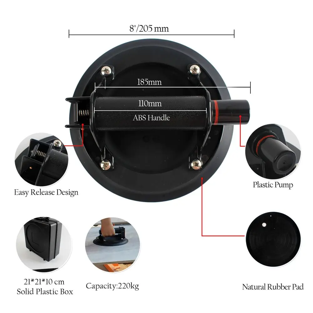 Raizi 8 Inch Vacuum Suction Cup with ABS handle Heavy Duty Vacuum Lifter for Granite Tile Glass Manual Lifting Handling Tool