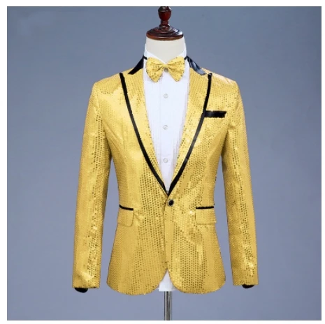 Blazers Men's Costume Sparkly Gold Sequins 7 Colors Jacket Nightclub Singer Host Stage Wear Studio Wedding Show Performance Wear