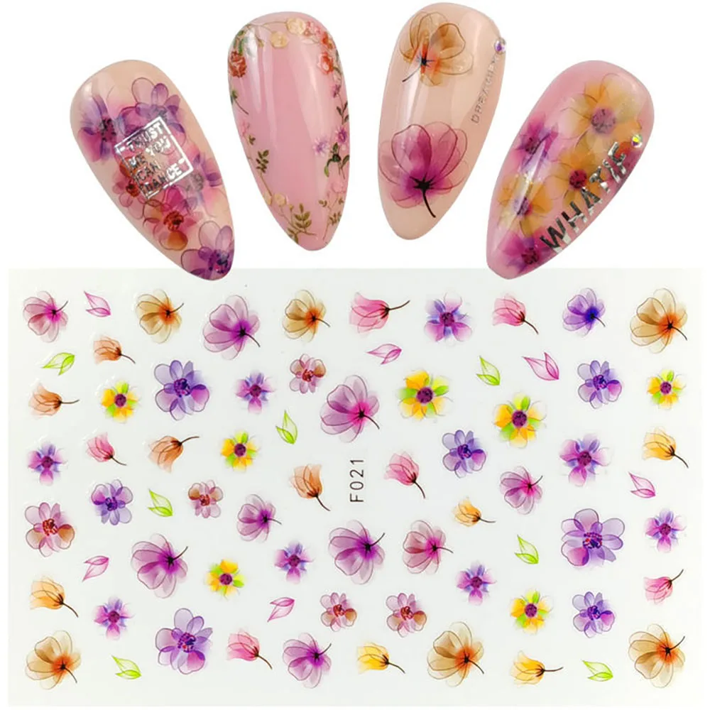 Nail Art Accessories Nail Adhesive Decal Flowers Summer Stikers For Nails Letter Strap Glue Big Nail Stickers Sticky Nails Decal