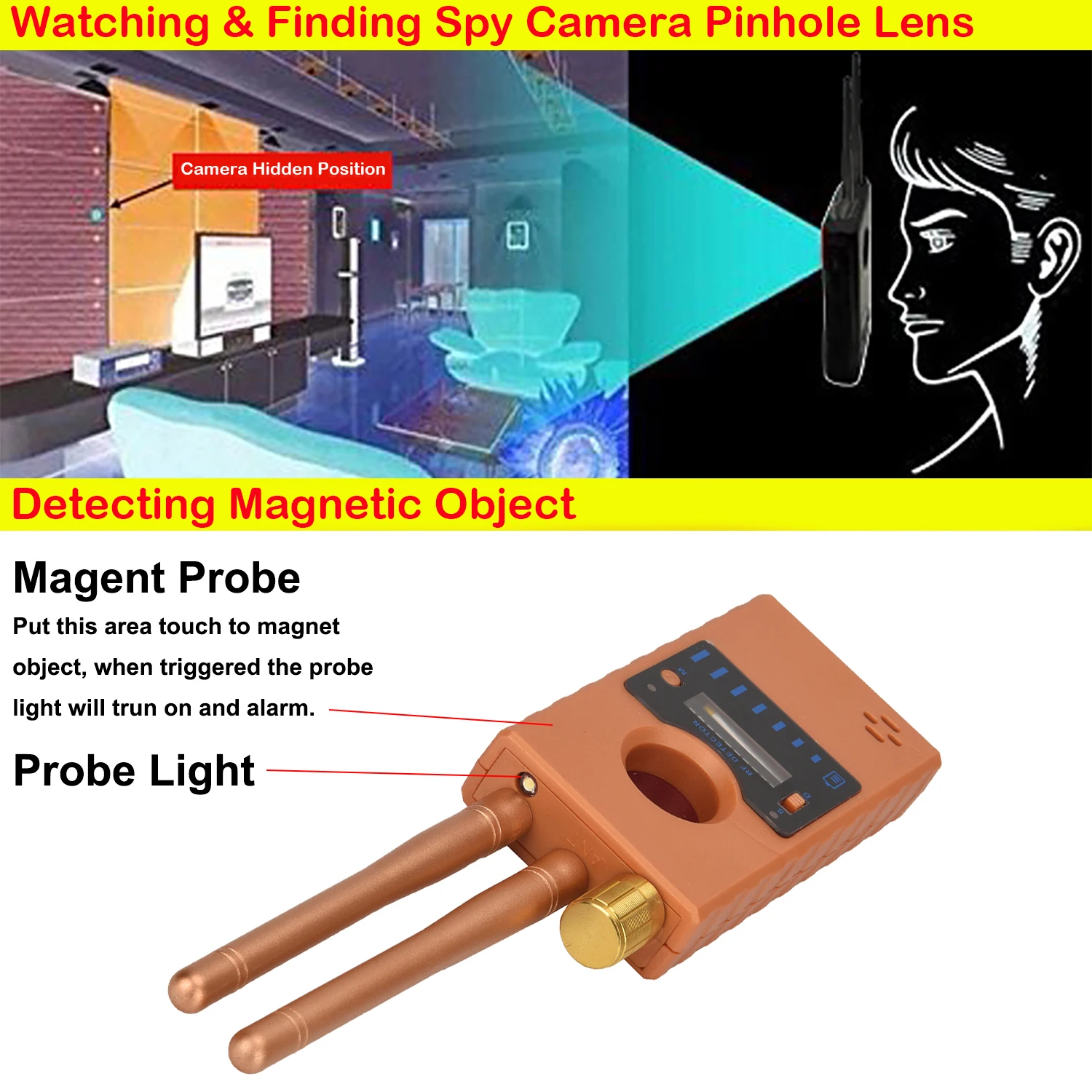 Anti espião detector de câmera escondida wifi gsm áudio bug finder gps rastreador sem fio rf sinal detectar bug bluetooth fone de ouvido scanner