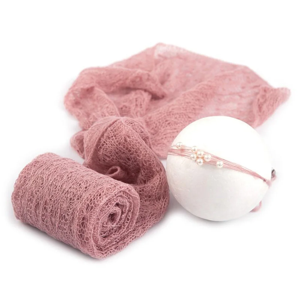 Een Set Kerst Fotoshoot Rekbare Gebreide Mohair Wrap Kleine Baby Hoed Hoofdband Voor Pasgeboren Baby Fotografie Accessoires