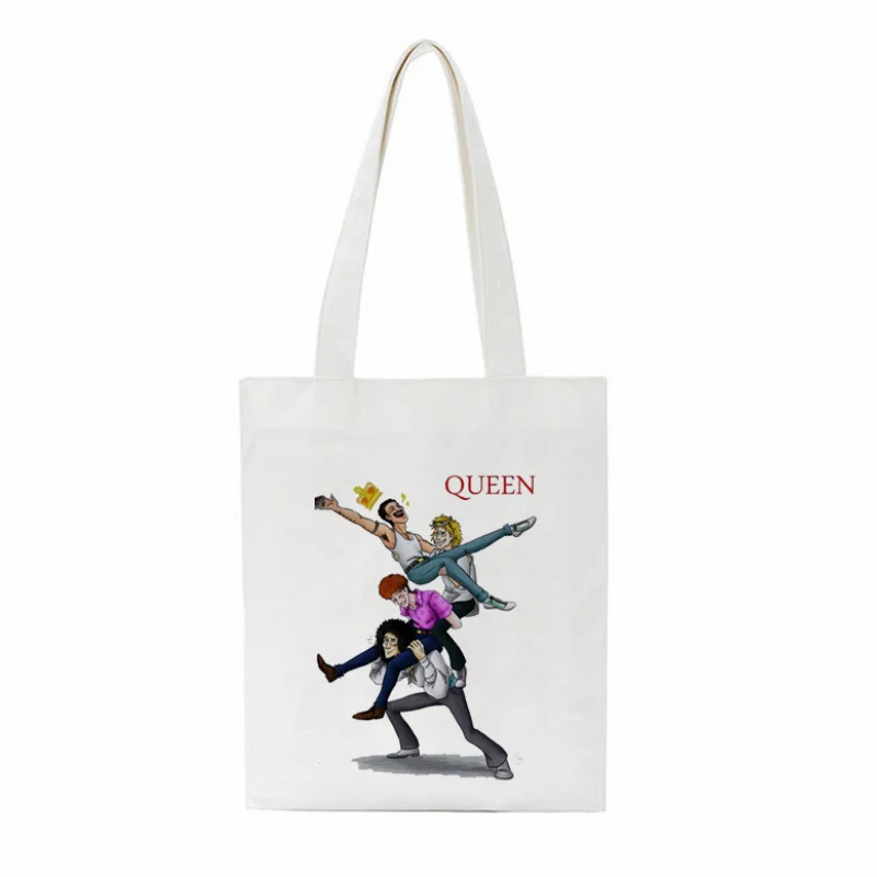 Freddie Mercury The Queen Band Funny Letters Shopping Bag Cute Shoulder Canvas Bags Harajuku Large Capacity Messenger Women Bags