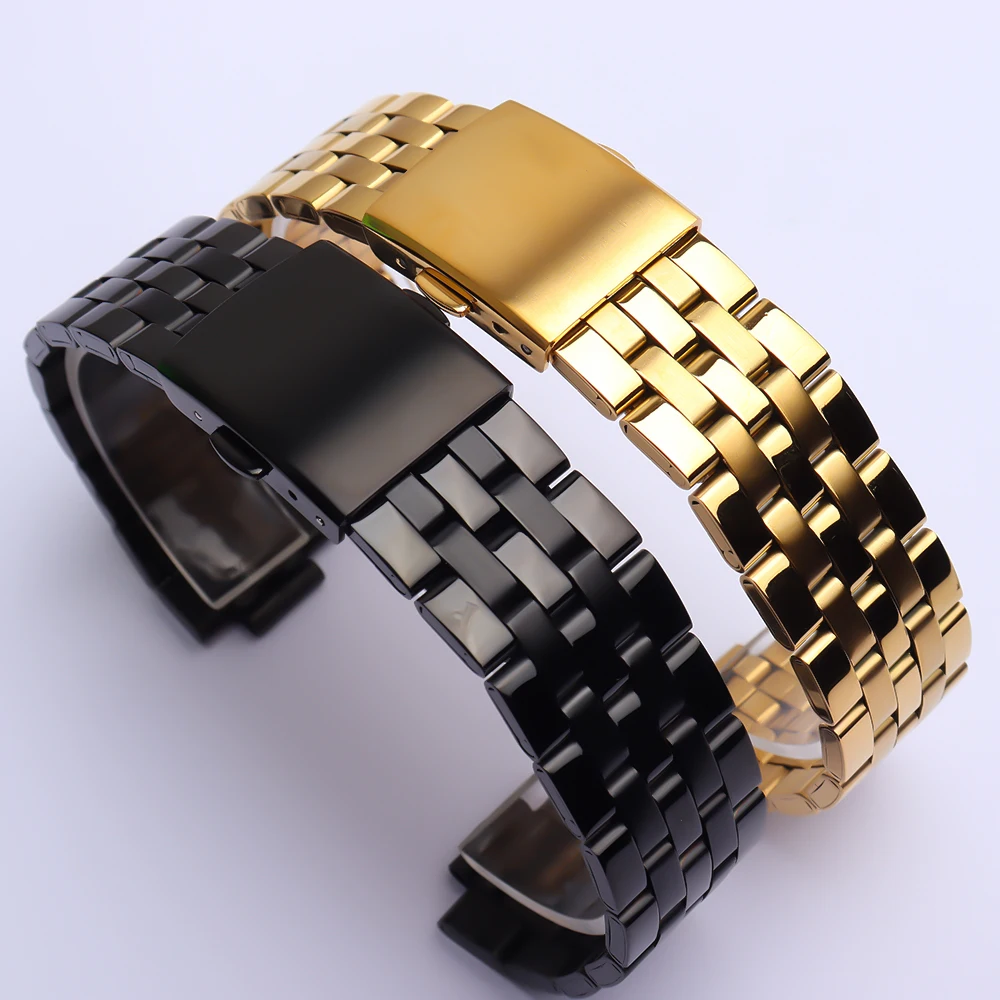 Solid Metal Watchabnds Bracelet Silver Black Rose Gold Men Women 316l Stainles Steel Watch Band Strap 14mm 16mm 18mm 20mm 22mm