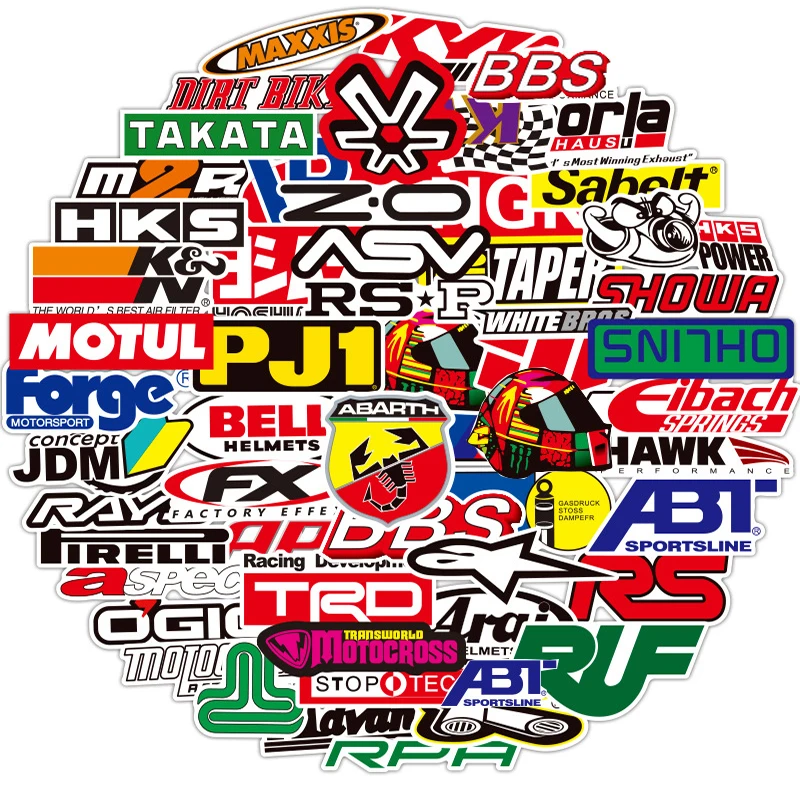 10/50/100PCS JDM Racing Car Logo Stickers for Laptop Bicycle Motorcycle Luggage Car Waterproof Graffiti Decals Sticker Kids Toys