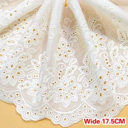 17.5CM Wide White Cotton Hollow Embroidered Lace Ribbon 3d Flowers Fabric Dress Applique Apparel DIY Sewing Accessories