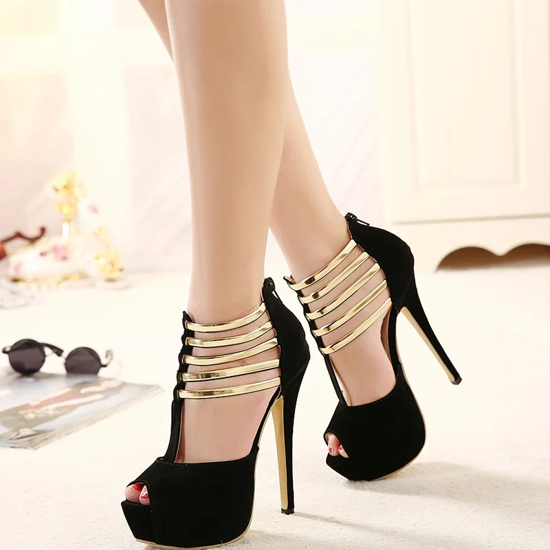 2022 Sexy High Heels Women Stilettos Platform Elegant Metal Woman Pumps Black Red Medium Heel Shoes Size 34 45 Tacones Mujer