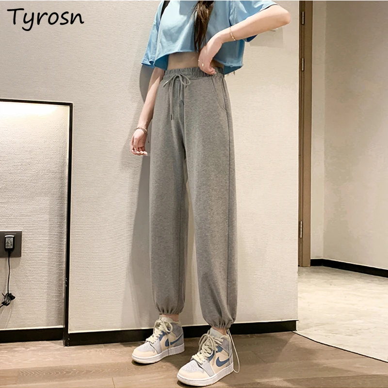 

Casual Pants Women Solid Color Loose Harem Chic Ankle-length Trousers Retro Bodybuilding Daily High Waist All-match Teens Korean