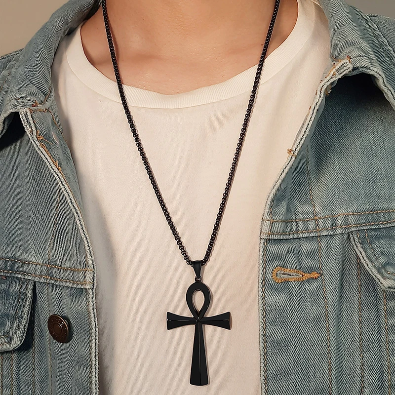 Vnox Religion Egyptian Ankh Crucifix Necklaces Stainless Steel Symbol of Life Cross Pendants Prayer Gifts Jewelry