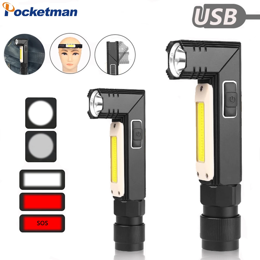 Magnetic LED Flashlight Ultra Bright Waterproof COB Light USB Rechargeable Torch Tail  Magnet Work Light 90 Degrees Rotation